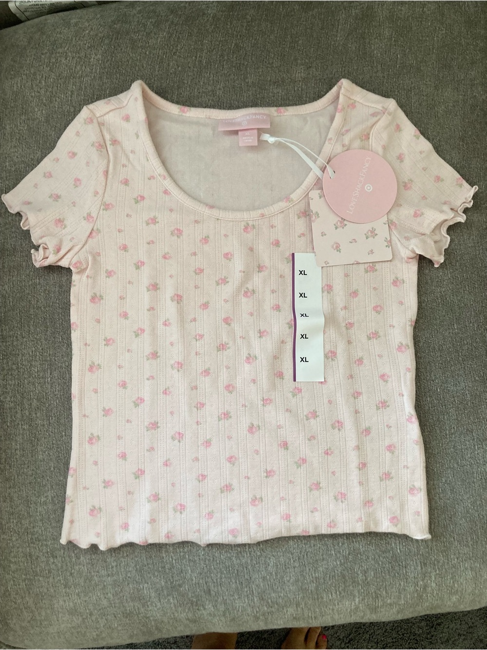 LoveShackFancy Pink Floral Ribbed ditsy bloom tee shirt